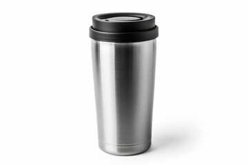 Steel tumbler model with white backdrop and clipping path