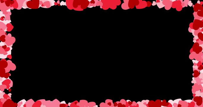 Valentine's day love heart frame template. Hearts border on transparent background. Falling in Love Concept, Valentine's Day and Wedding Animation. High-Quality 4K Footage