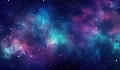 Foto auf Leinwand Galaxy background with realistic nebula and shining stars. blue nebula starry sky technology sci-fi background material, Universe filled with stars © IlluGrapix