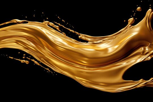 Abstract gold metallic paint smudges on black background Close up of glittering lipgloss and nail polish Macro texture of flowing paint drops - Powered by Adobe