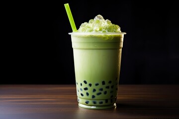 a bubble tea variant made with matcha green tea - obrazy, fototapety, plakaty