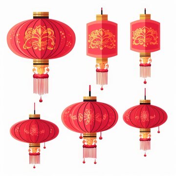 Chinese new year lanterns,Cartoon isolated on white background