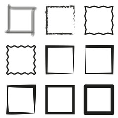 Rectangular frame. Grunge ink square. Creative backgrounds for tags, labels, cards. Brush strokes square frames elements. Vector illustration. EPS 10.