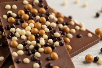 Chocolate topped with chocolate balls