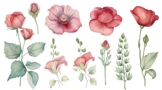 Flowers Element set in Watercolor