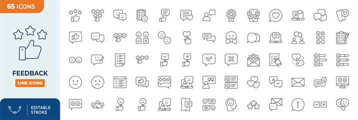 Fototapeta na wymiar Feedback Line Editable Icons set. Vector illustration in modern thin line style of communication icons: rating, bubbles, review. Pictograms and infographics for mobile apps
