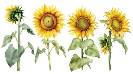 Sunflower element set in watercolor