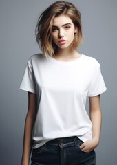 Obraz premium Woman in white t-shirt looking at camera