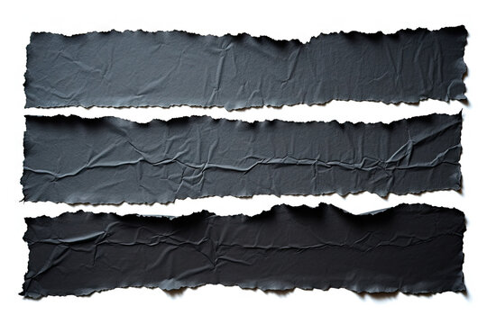 pieces of torn long black paper  isolated on white background