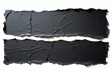 pieces of torn long black paper  isolated on white background