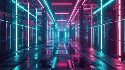 Neon lights creating shapes and patterns in a retrofuturistic grid world reminiscent of a digital dream