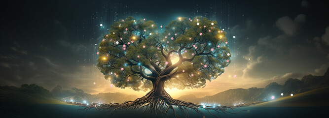 a tech tree where each branch or node represent - obrazy, fototapety, plakaty