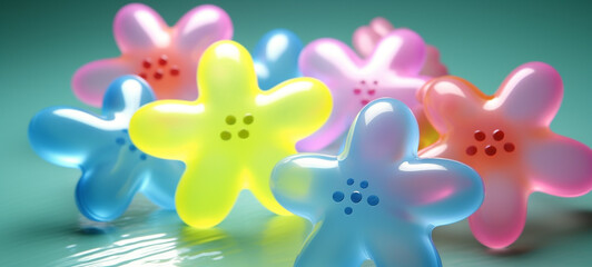 Simple Translucent Iridescent Blow Up Stars: Minimal Inflatable Rubber Toy for Children, inflatable star, inflatable flower, blow up star, clear vinyl blow up star, vinyl stars, cute neon blow up star