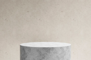 A background rich in shading that you can use in your designs. Textured walls and podium with sunlight shining through. 3d rendering.