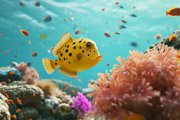 Fototapeta na wymiar Beautiful and cute ornamental fish in the sea