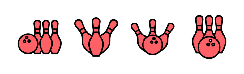 Bowling icon set illustration. bowling ball and pin sign and symbol.
