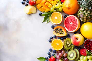 Colorful of fresh fruits with space for text on background.