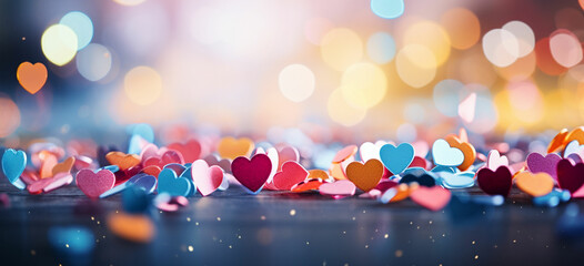 Scatter heart shaped confetti in the air