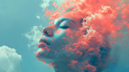 Dreamy Woman with Cloud and Stars - obrazy, fototapety, plakaty