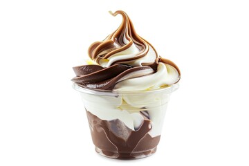Mix Chocolate Vanilla twist flavor Soft serve ice cream in a transparent cup isolated on white background