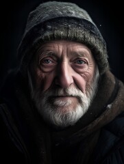 Portrait of an old man with a gray beard and a cap.