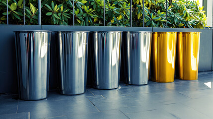 full dustbins for sorting trash on the backyard - obrazy, fototapety, plakaty