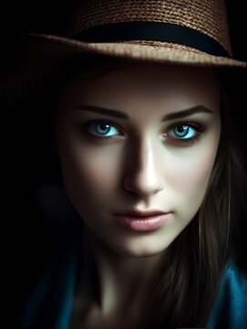 Portrait of beautiful young woman in hat. Beauty, fashion.