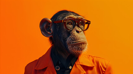 Chimpanzee with Glasses and Orange Jacket