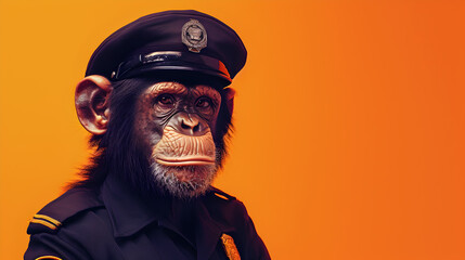 Funny Police Chimp on Orange Background