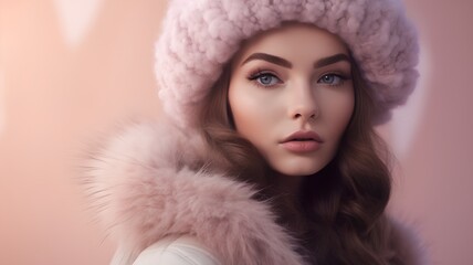 Winter fashion. Beautiful young woman in winter hat and fur coat.