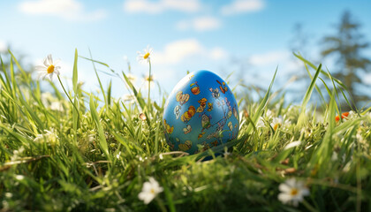 an Easter egg laying on the meadow