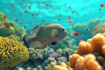 Obraz na płótnie Canvas Beautiful and cute ornamental fish in the sea