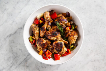 Bowl of roasted chicken