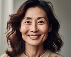 Portrait of a smiling middle-aged asian woman looking at camera
