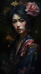 Portrait of a beautiful woman in a Japanese kimono.