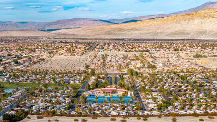 Aerial view across Palm Springs communities and the surrounding desert