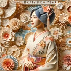 A Graceful Blend of Traditional Japanese Culture and Art with Japanese kimono woman with Generative AI.
