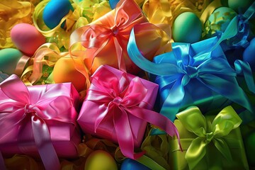 Colorful gift boxes and Easter eggs