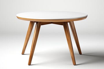 ound coffee table or end table isolated on white background with clipping path. Small round white table with 3 legs isolated on white background