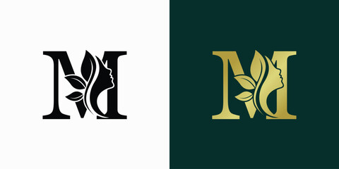 beauty logo design with letter logo m consept premium vektor
