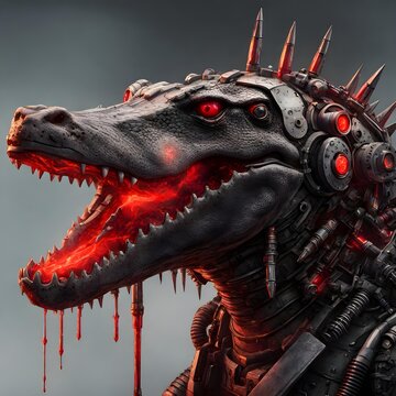Cyborg Robot Crocadile with Lava in mouth