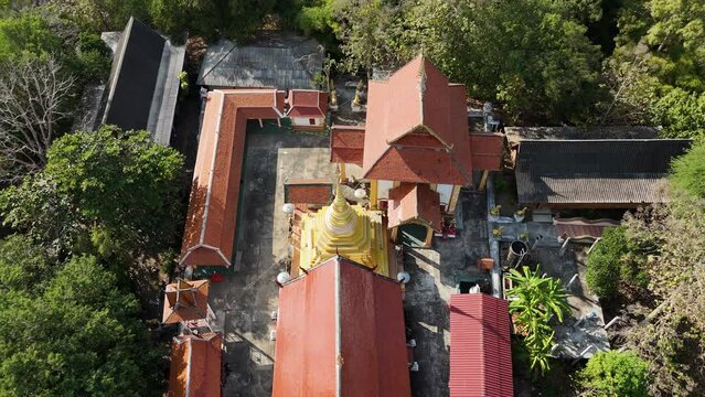 High angle view of Wat Akkho Chai Khiri temple an iconic landmark in Chae Hom district, Lampang province of Thailand.