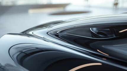 A closeup of the smooth curved edges of a cars windshield specifically designed to minimize air resistance and improve fuel efficiency