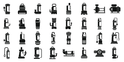 Submersible pump icons set simple vector. Motor machine. Electric equipment