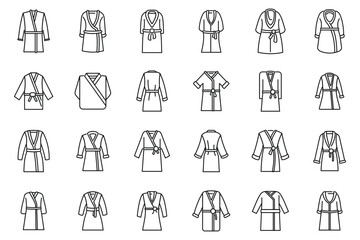 Dressing gown icons set outline vector. Bathrobe satin. Person spa bath