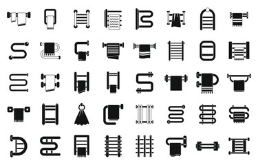 Towel dryer icons set simple vector. House spa interior. Water metal pipe