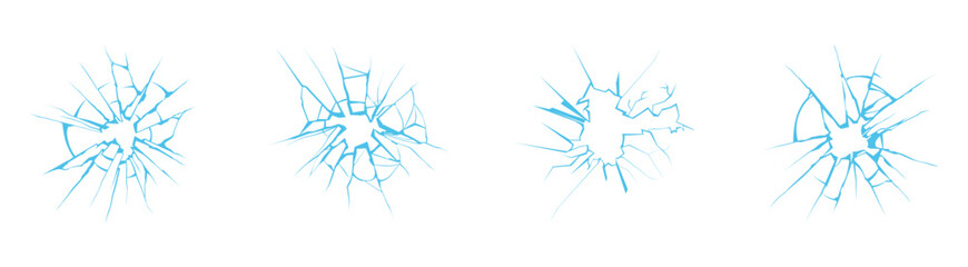Vector cracked glass vector illustration, Broken glass cracks, vector illustration set