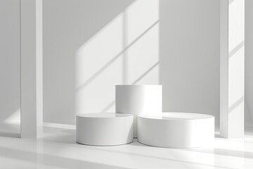 White pedestal podium stands in the white room