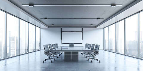 Clean minimal meeting interior room whiteboard empty space, conference rooms, business ideas, illustration, generated ai