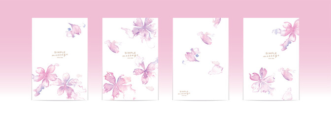 水彩画。水彩タッチの桜のポストカードベクターデータ。桜の和風背景。Watercolor. Cherry blossom postcard vector data with watercolor touch. Cherry blossoms Japanese style background.